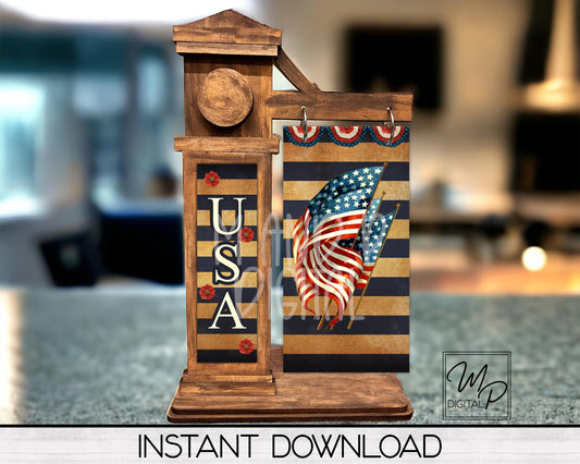 Patriotic July 4th USA Flag PNG Sublimation Design for Interchangeable Standing Sign Post, Digital Download