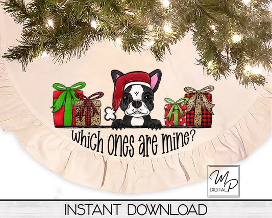 Christmas Boston Terrier Tree Skirt Sublimation Design - Commercial Use