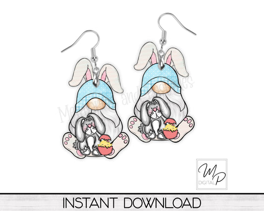 Easter Bunny Gnome PNG Design for Sublimation of Earrings, Door Hangers, Wreath Signs, Digital Download