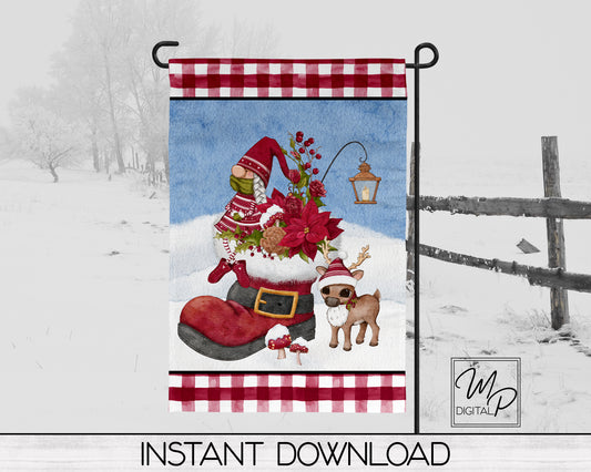 12x18 Garden Flag Sublimation Design, Gnome Santa Boot, Patio Flag Digital Download