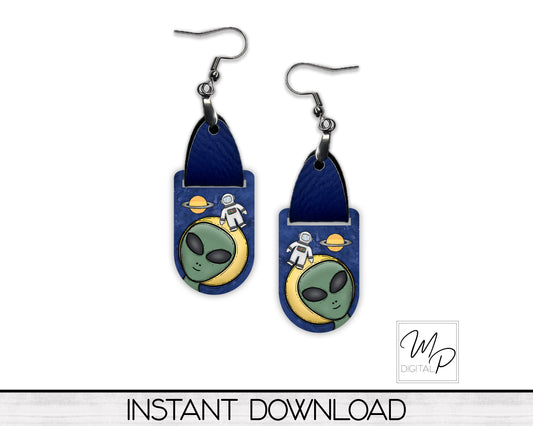 Space Alien PNG Design for Sublimation of Earrings Oval with Leather, Digital Download