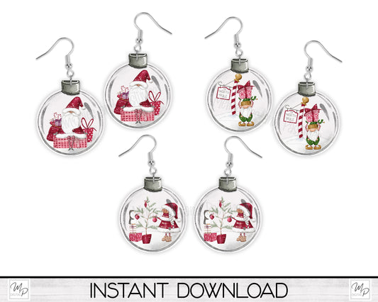 Christmas Ornament Bulbs PNG Design Bundle for Sublimation of Earrings and Ornaments, Digital Download