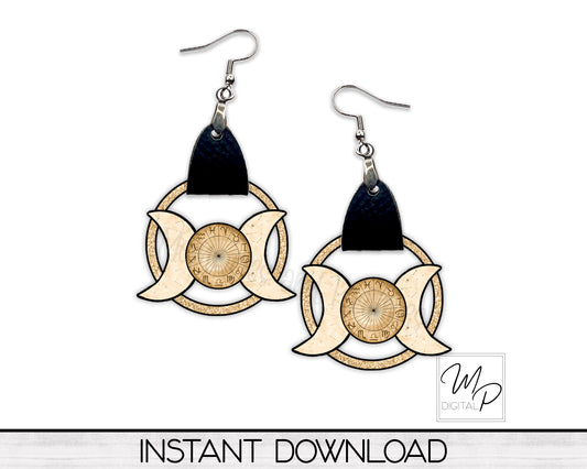 Celestial Zodiac Moon PNG Design for Sublimation of Earrings with Leather, Digital Download