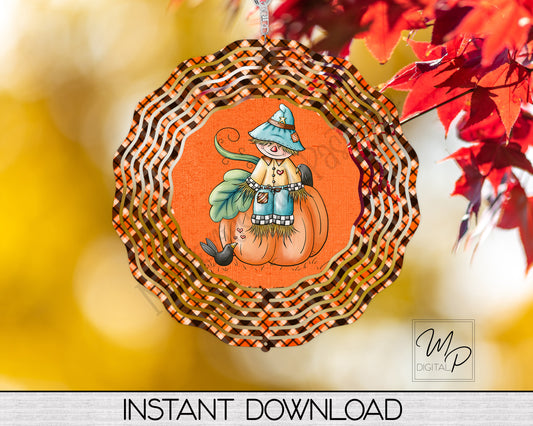 Fall Scarecrow Wind Spinner PNG Digital Sublimation Design, Commercial Use