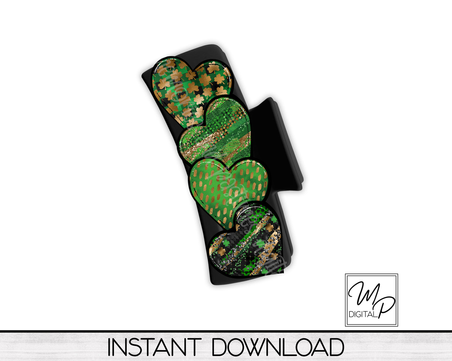 St. Patrick's Day Hearts Hair Clip PNG Sublimation Design, Digital Download