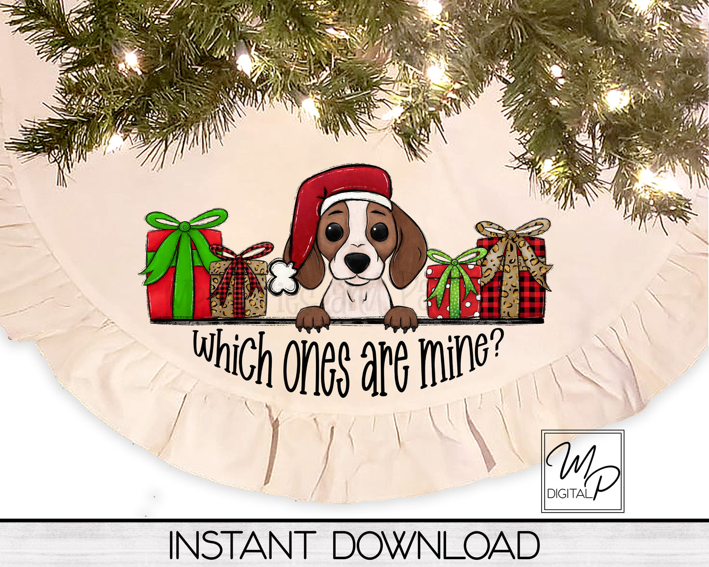 Christmas Beagle Tree Skirt Sublimation Design - Commercial Use