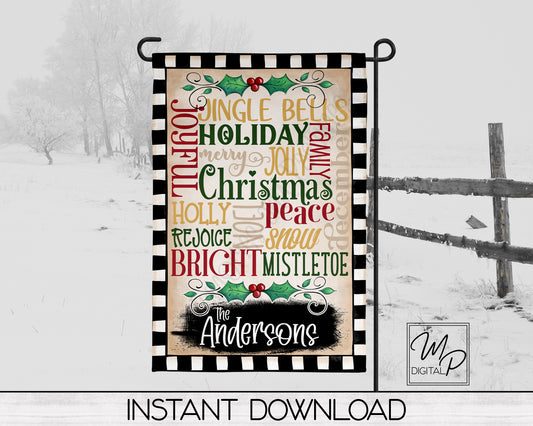 12x18 Garden Flag Sublimation Design, Christmas Word Art, Patio Flag Digital Download