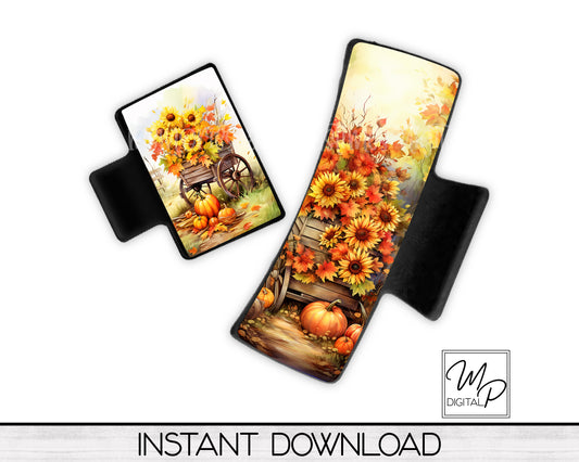 Fall Sunflowers and Pumpkins Hair Clip PNG Sublimation Design, Digital Download