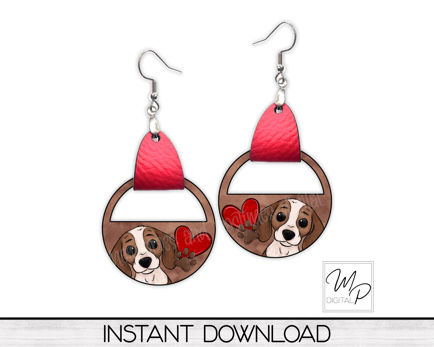 Beagle Half Circle PNG Design for Sublimation of Earrings with Leather, Digital Download