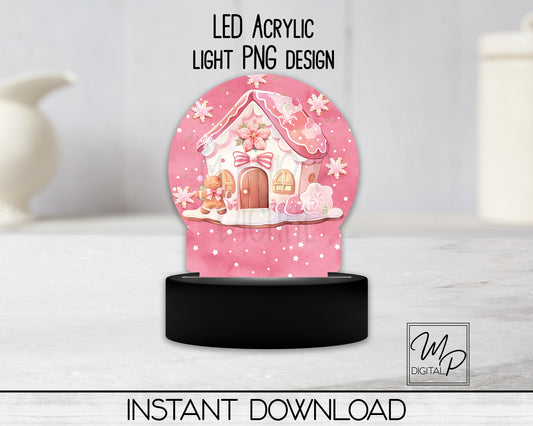 Pink Gingerbread Round LED Light Up Sign, Acrylic Night Light PNG Sublimation Design, Digital Download