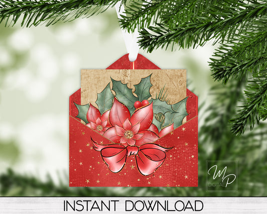 Christmas Poinsettia Letter PNG Design for Sublimation of Ornament, Digital Download