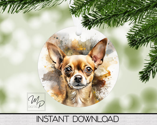 Chihuahua Dog PNG for Sublimation of Round Christmas Ornaments and Earrings, Digital Download, Commercial Use