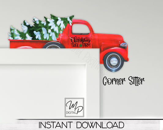 Christmas Red Farmhouse Truck Corner Sitter PNG Digital Download for Sublimation