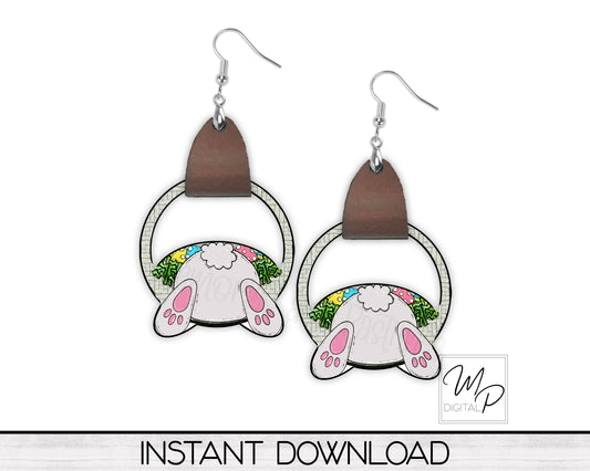 Easter Bunny Butt PNG Design for Sublimation of Earrings with Leather, Digital Download