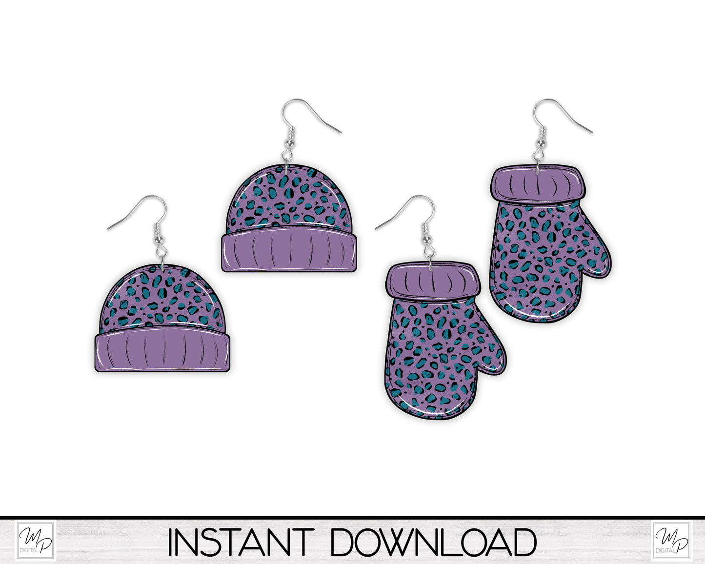 Matching Beanie and Mitten Earring Design for Sublimation, Digital Download