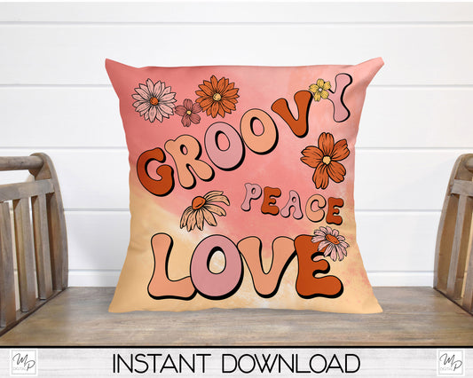 Hippie Square Pillow Cover PNG Sublimation Design, Digital Download