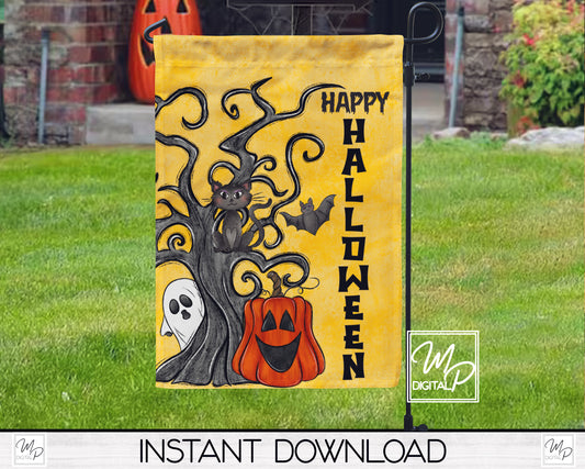 12x18 Garden Flag Sublimation Design, Happy Halloween Halloween Patio Flag Digital Download