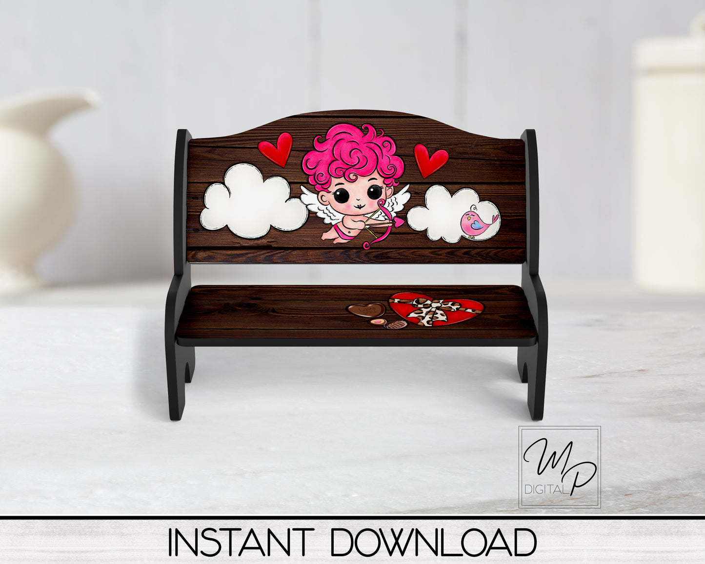 Valentines Day Cupid Bench PNG for Sublimation, Sublimation Design for Tiered Tray Benches, Digital Download