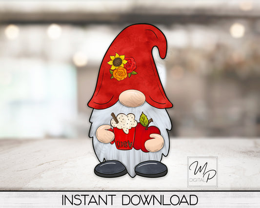 Fall Apple Cider Gnome, Sublimation PNG for Signs and Earrings, Digital Design Download