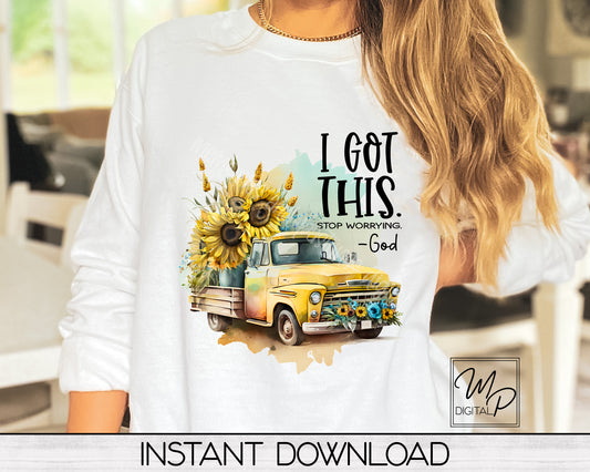 Christian Sunflower Farm Truck Sublimation Design PNG Digital Download - Tote Mug Tshirt Tea Towel Sublimation - Commercial Use