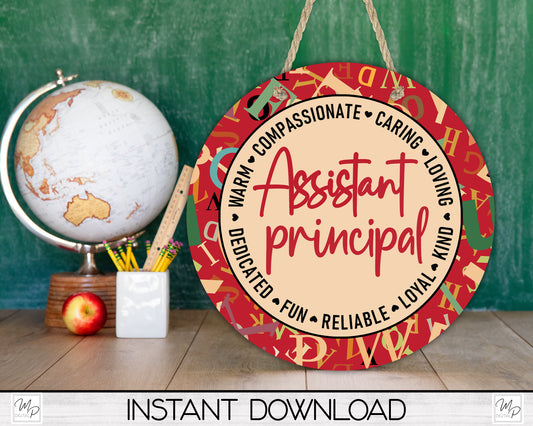 School Assistant Principal Round Office Sign, PNG Design for Sublimation, Digital Download