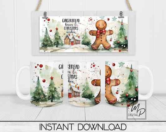 Christmas Gingerbread Coffee Mug Sublimation Design PNG Digital Download - 11oz and 15oz - Commercial Use