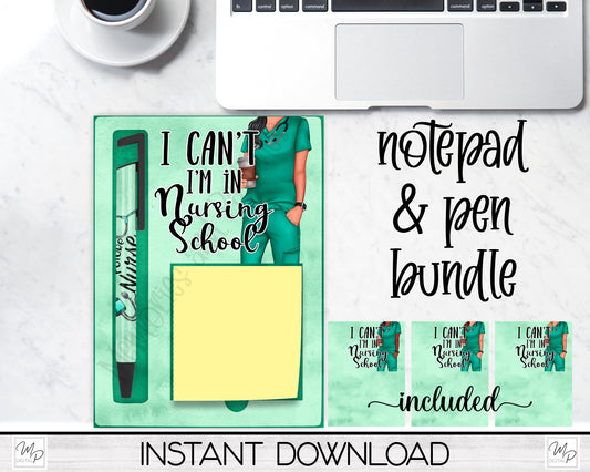 Nursing Student Sticky Notepad Holder and Pen PNG Sublimation Design, Digital Download