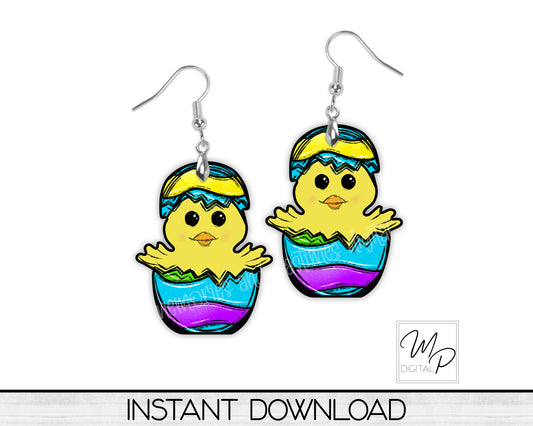 Easter Chick Egg PNG Design for Sublimation of Earrings, Door Hangers, Wreath Signs, Digital Download