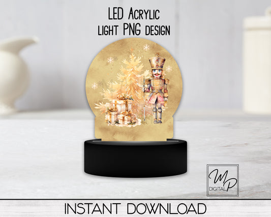 Gold Nutcracker Round LED Light Up Sign, Acrylic Night Light PNG Sublimation Design, Digital Download