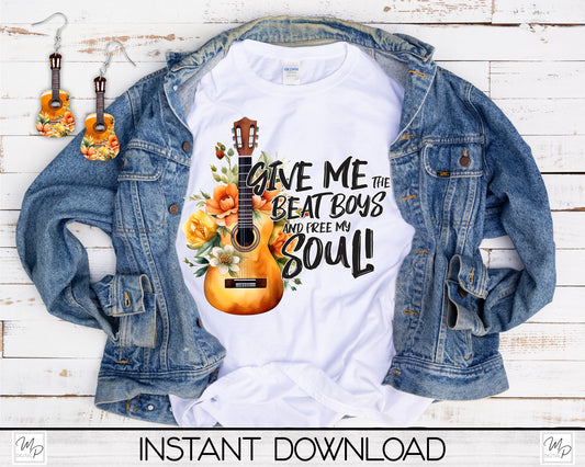 Guitar Music PNG Sublimation T-shirt and Earring Design Bundle, Digital Download
