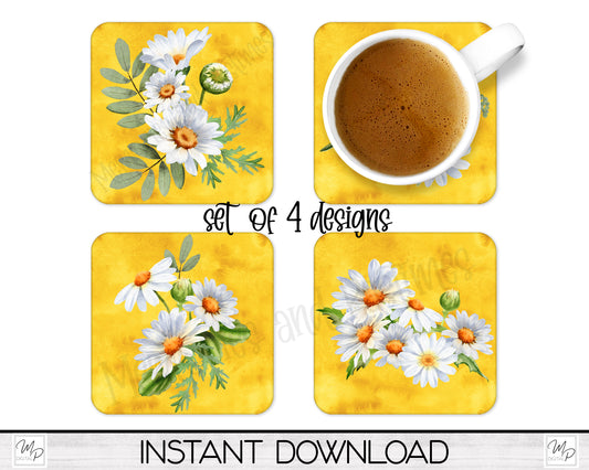 Daisy Coaster Sublimation PNG Designs For Sublimation of Square and Round Coasters, Digital Download