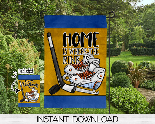 Garden Flag Sublimation Design, Hockey Home Is Where The Rink Is, Patio Flag Digital Download