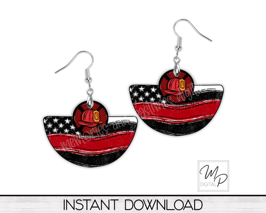 Firefighter Earring PNG Design For the Boho Rounded Blank, Sublimation Design