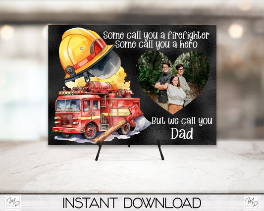 Colorful Firefighter Photo Frame, PNG Sublimation Digital Download, Commercial Use