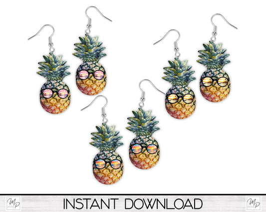 Tropical Pineapple Earring Design Bundle, PNG Sublimation Design Bundle, Digital Download