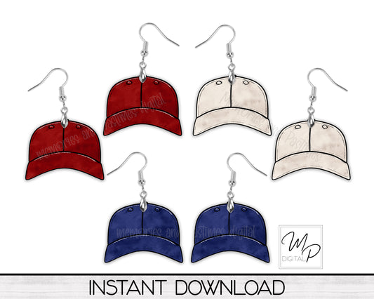 Red, White and Blue BUNDLE PNG Sublimation Design for Cap Earring, Digital Download
