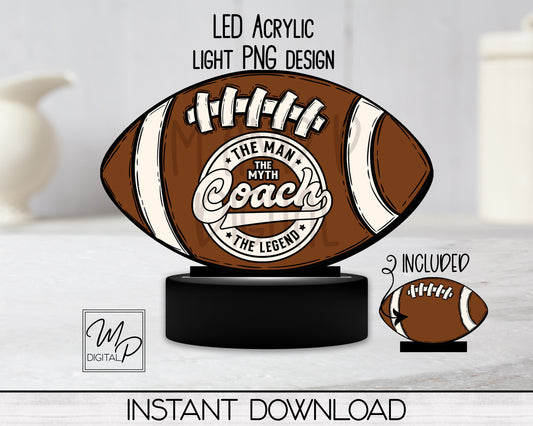 Football Coach LED Light Up Sign, Acrylic Night Light PNG Sublimation Design, Digital Download