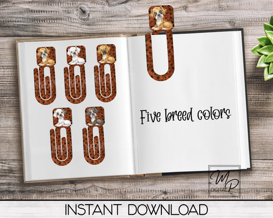 Five Breed Colors, Boxer Bookmark Clip, PNG Sublimation Digital Design Download