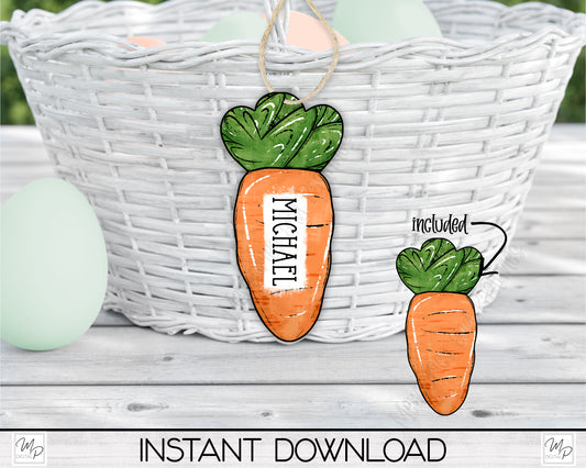 Carrot Easter Basket Tag, Earrings, Sign, PNG Sublimation Digital Design Download