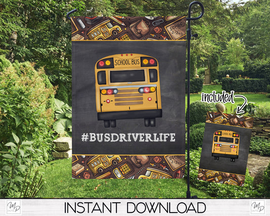 School Bus Garden Flag Design for Sublimation, Digital Download