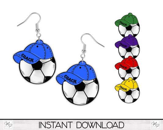 Soccer Ball and Hat for Coach PNG Design Bundle for Sublimation of Signs, Earrings, Digital Download