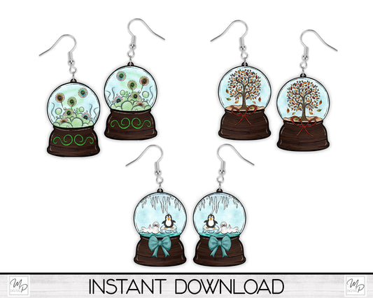 Season Snow Globes Earring Design BUNDLE for Sublimation, Halloween, Fall and Winter