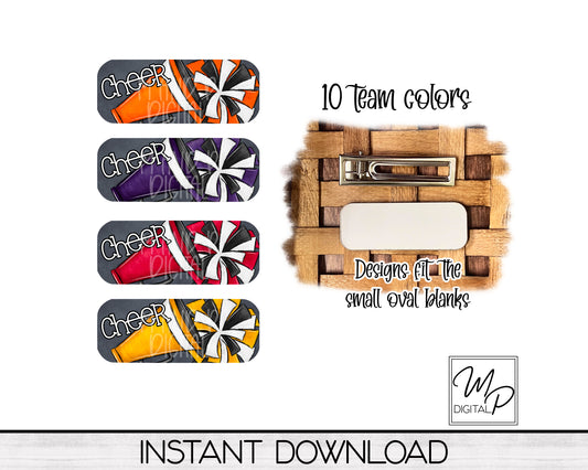 Cheerleader PNG Design Bundle for Sublimation of Small Oval Hair Clips, Digital Download