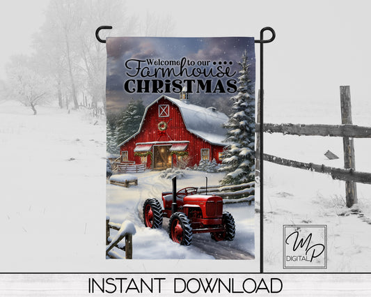 12x18 Garden Flag Sublimation Design, Christmas Farmhouse Patio Flag Digital Download
