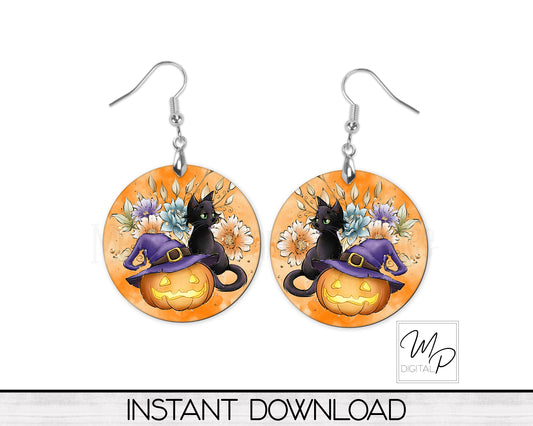 Halloween Pumpkin Round Earring Design for Sublimation, Digital Download