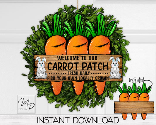 Triple Carrot Door Hanger Sign, Welcome To Our Carrot Patch, Sublimation Design Download