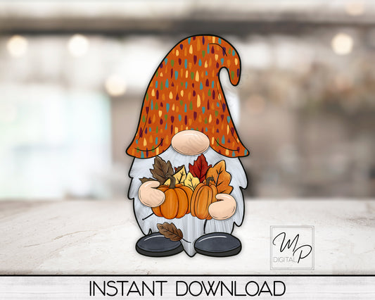 Fall Pumpkins and Leaves Gnome, Sublimation PNG for Signs and Earrings, Digital Design Download