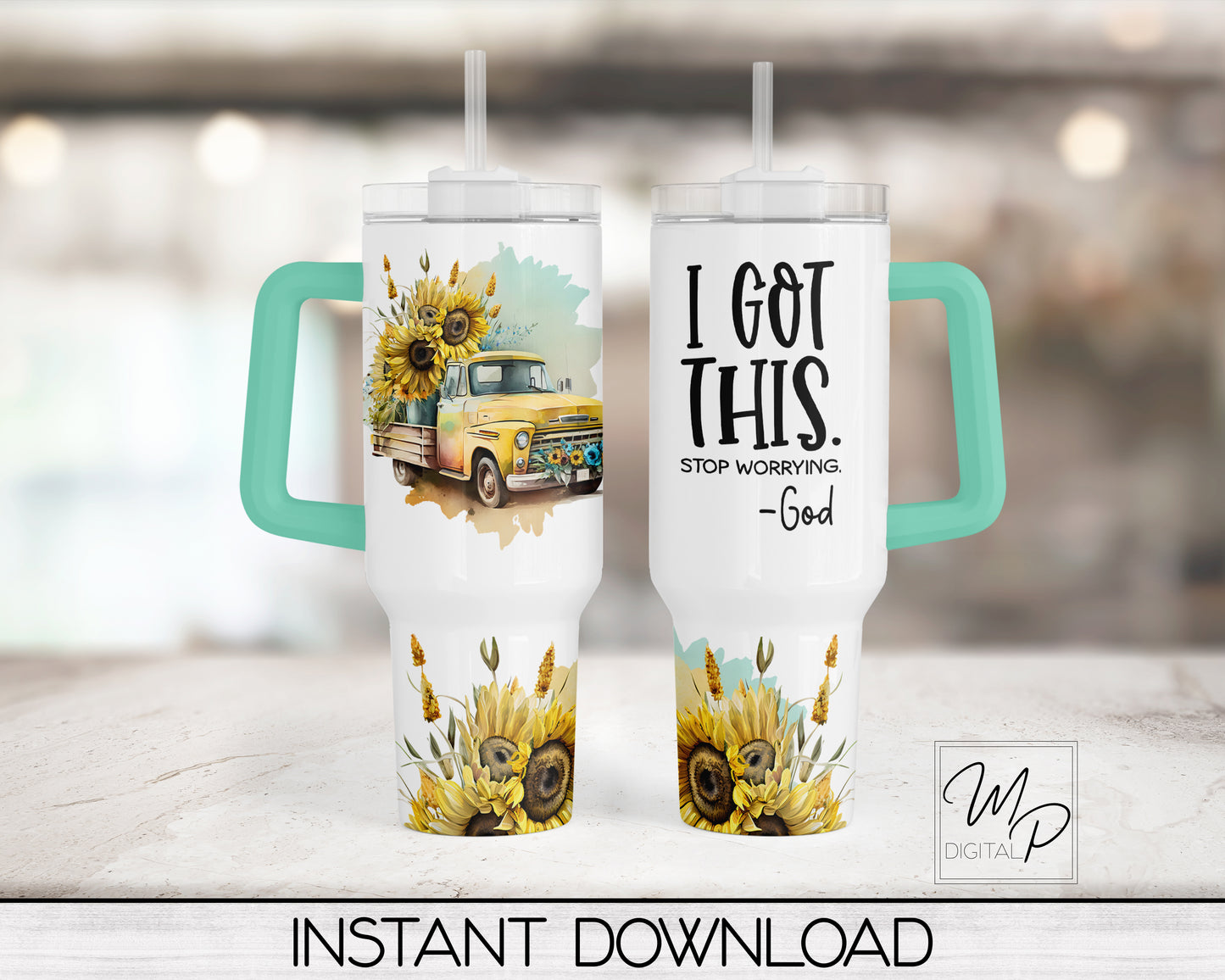 Sunflower 40oz Tumbler Wrap Design - Christian PNG Tumbler Sublimation Design Download