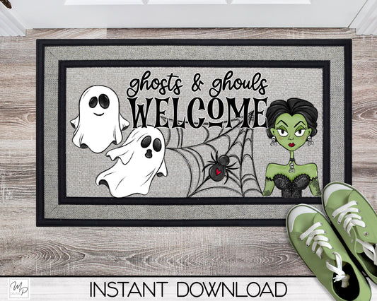 Halloween Ghosts and Ghouls Welcome Door Mat Design for Sublimation, Digital Download