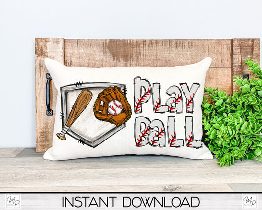 Baseball Lumbar Pillow Cover PNG Sublimation Design, Digital Download
